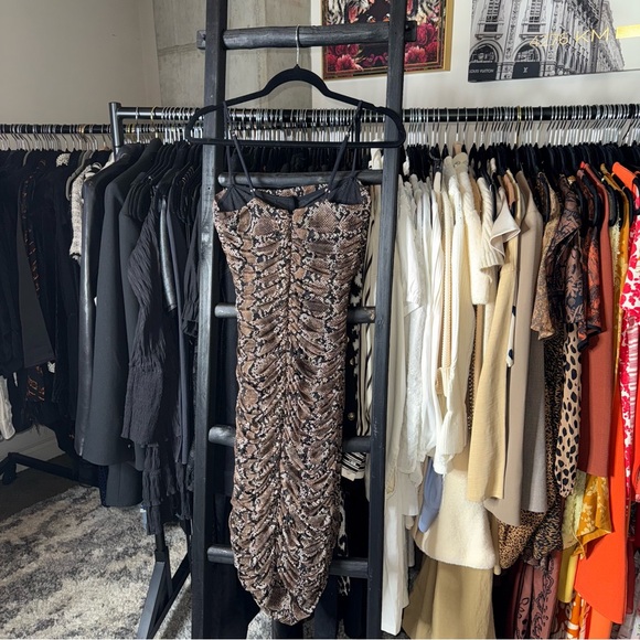 Babaton Snake Print Mesh Ruched Midi Dress - Picture 9 of 10